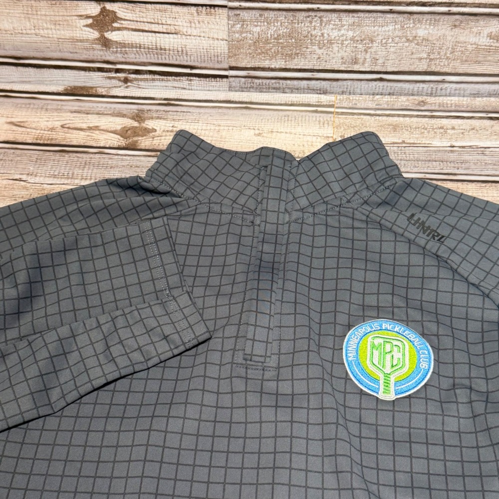 UNRL Quarter Zip Pullover Mens Large Gray Grid Minneapolis Pickleball Club MPC